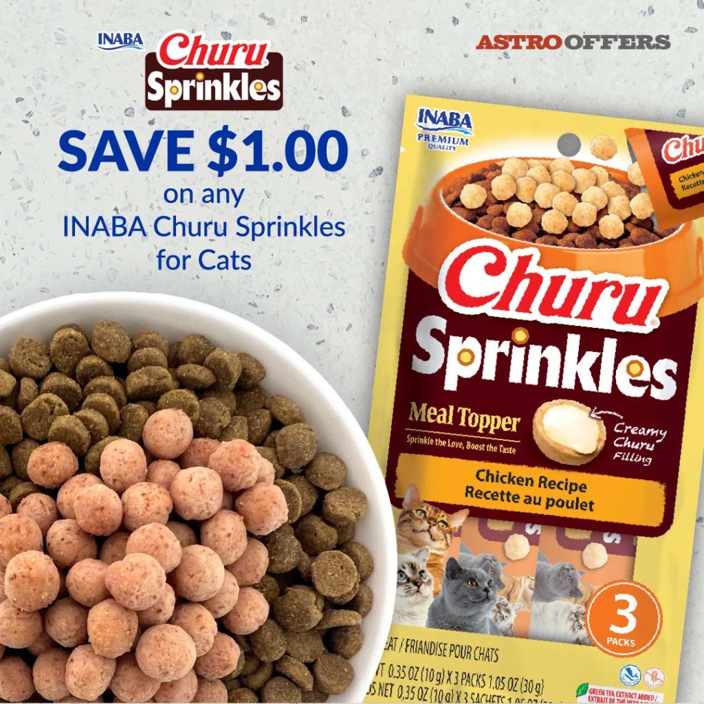 Astro | Inaba Pet Foods | $1.00 OFF Churu Sprinkles Cat Treats