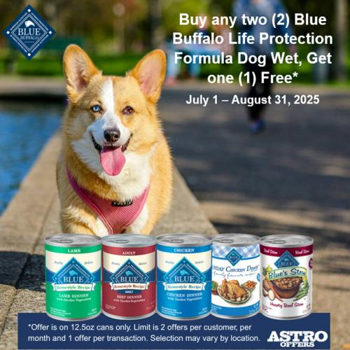 Astro | Blue Buffalo | Buy 2, Get 1 FREE on Select Blue Buffalo Dog Cans