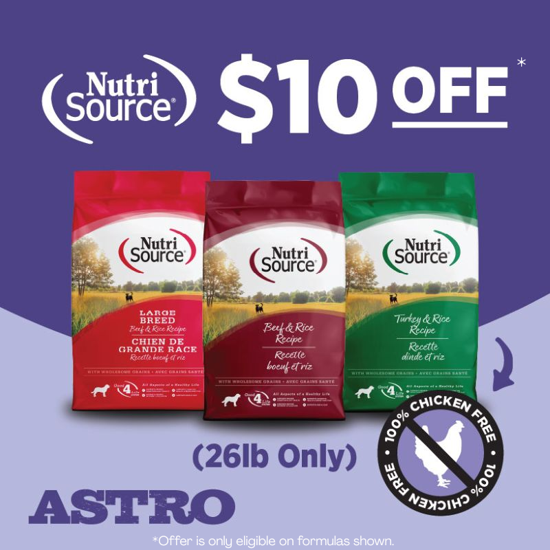 Astro | NutriSource | $10.00 OFF 26lb Chicken Free Formulas!