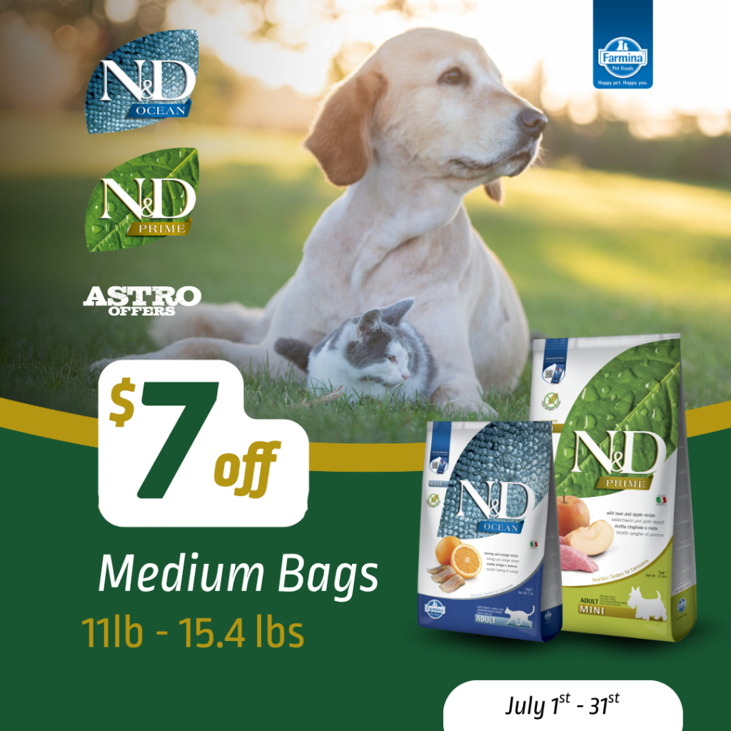 Astro | Farmina | $7.00 OFF Medium Bags of N&D Prime and Ocean Dry Food