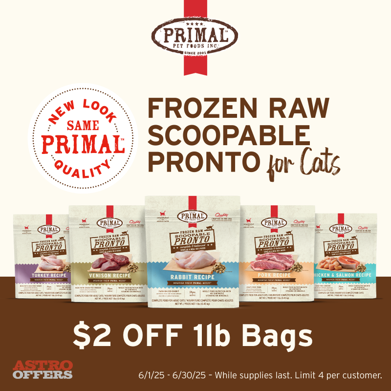 Astro | Primal Pet Foods | $2.00 OFF Frozen Raw Scoopable Pronto for Cats