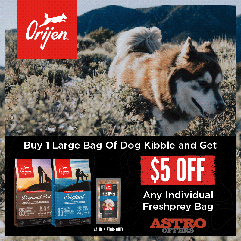 Astro | ORIJEN | $5.00 OFF 16oz FreshPrey with Qualifying Dry Food Purchase