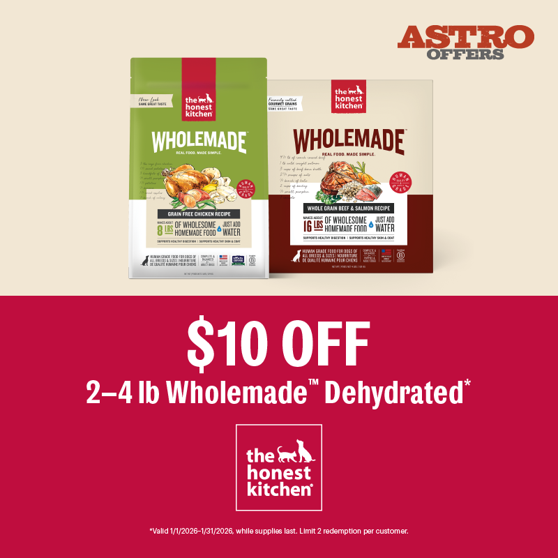 Astro | The Honest Kitchen | $10.00 OFF 2lb-4lb Wholemade Dehydrated Recipes