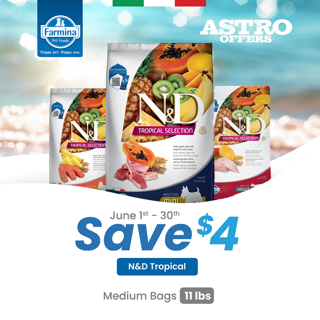 Astro | Farmina | $4.00 OFF Medium Bags of Farmina N&D Tropical Dry Food