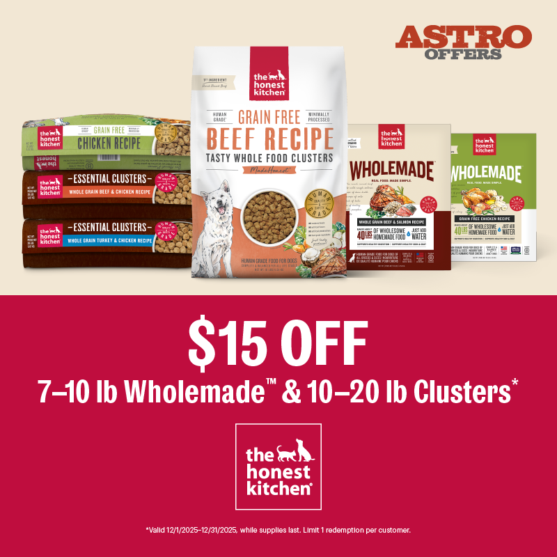 Astro | The Honest Kitchen | $15.00 OFF Select Wholemade Boxes and Clusters
