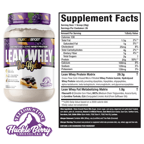 MUSCLE lean whey 2lb huckleberry cheesecake