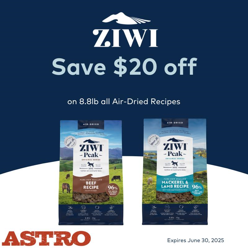 Astro | ZIWI | $20.00 OFF 8.8lb Air Dried Recipes for Dogs 