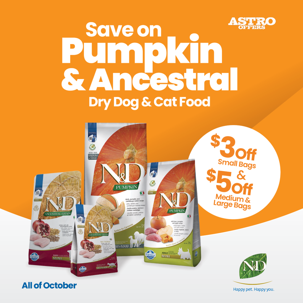 Astro | Farmina | Save on N&D Pumpkin and N&D Ancestral Grain Diets!