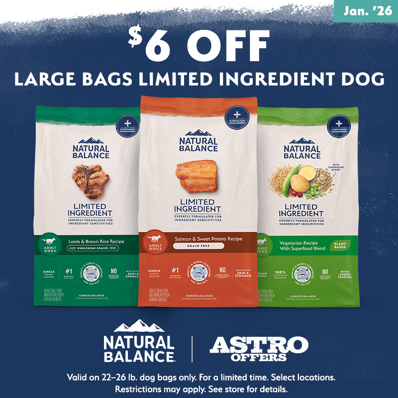 Astro | Natural Balance | $6.00 OFF Large Bags of Limited Ingredient Dry Dog Food 