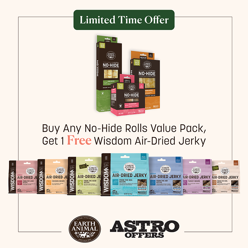 Astro | Earth Animal | FREE Wisdom Air-Dried Jerky with No-Hide Rolls Value Pack Purchase