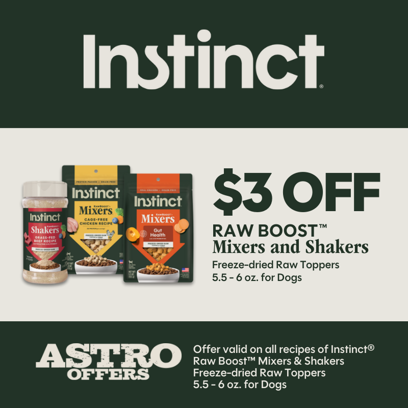 Astro | Instinct | $3.00 OFF 5.5-6oz Raw Boost Mixers & Shakers for Dogs