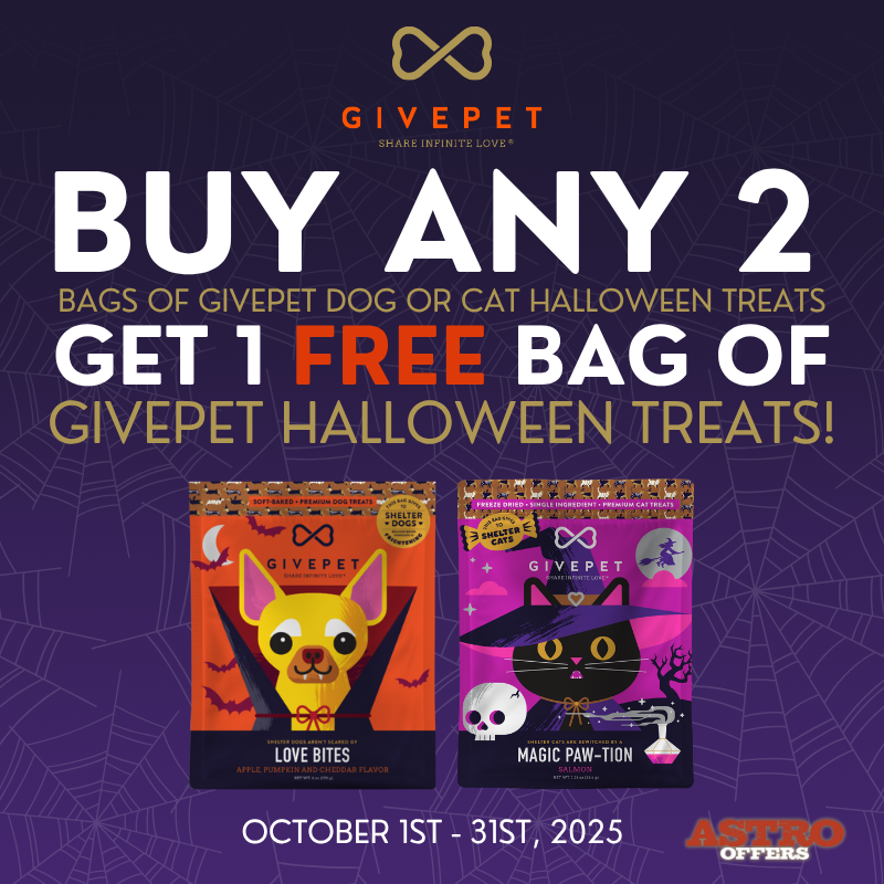 Astro | GivePet | Buy 2, Get 1 FREE on Halloween Treats