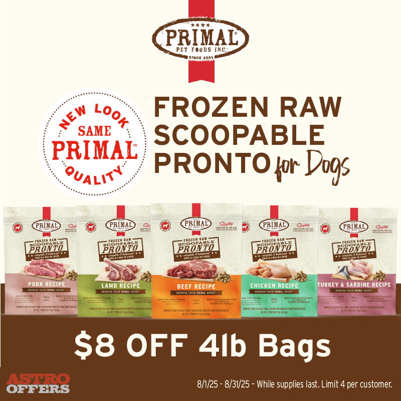 Astro | Primal Pet Foods (Private Program) | $8.00 OFF 4lb Frozen Raw Scoopable Pronto for Dogs