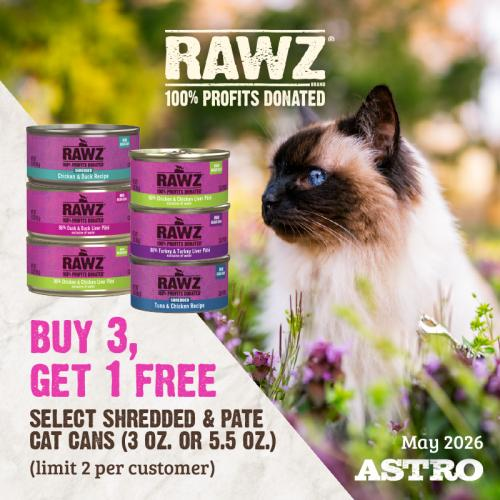 Astro | RAWZ | Buy 3, Get 1 FREE on Select Shredded & Pate Cat Cans