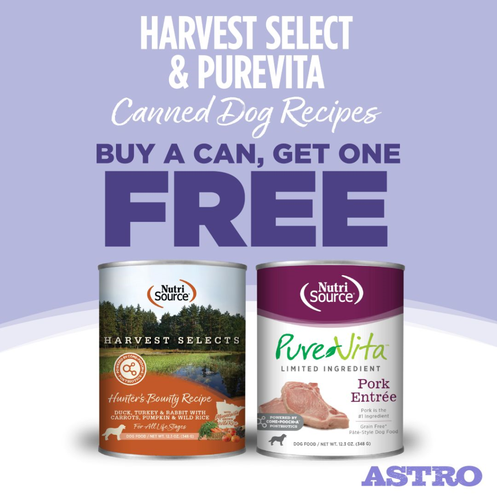 Astro | NutriSource & PureVita | Buy 1, Get 1 FREE on Harvest Select & PureVita Dog Cans