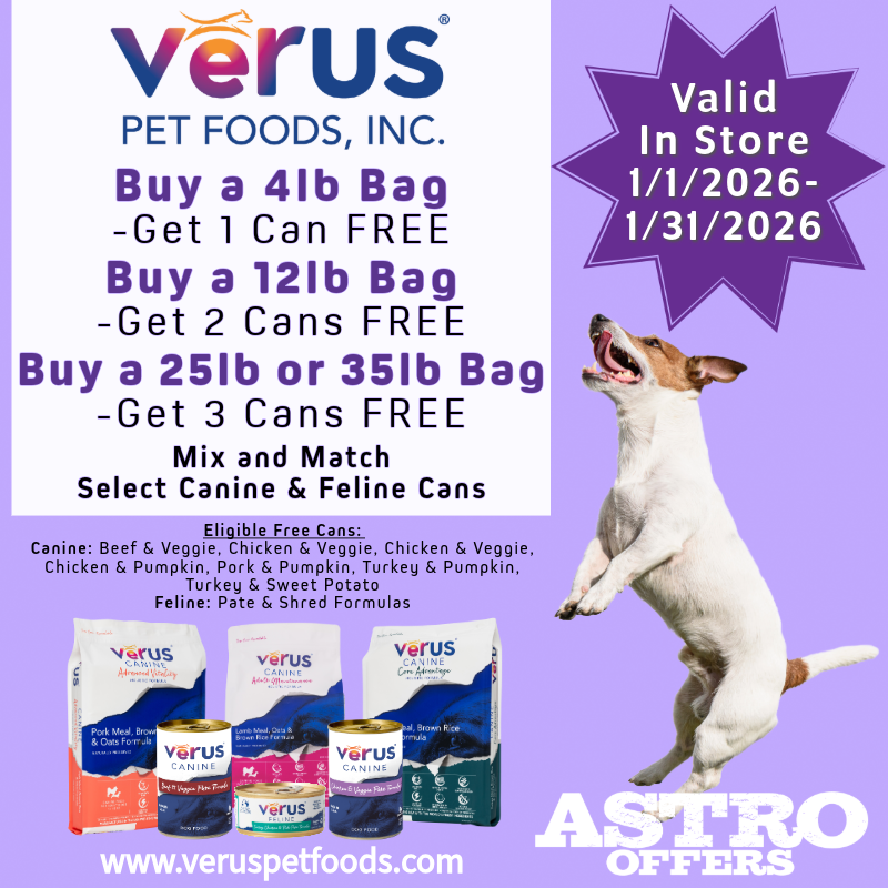 Astro | VeRUS | Buy a 4lb bag, Get 1 select can FREE!
