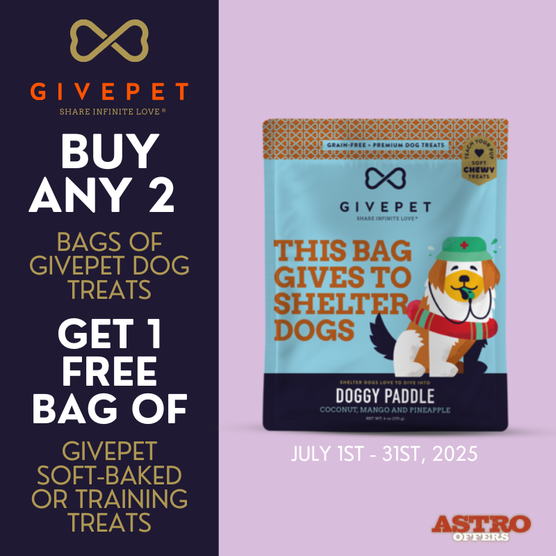 Astro |  Give Pet | Buy 2 Dog Treats, Get a 6oz Bag of Soft Baked or Training Treats FREE!