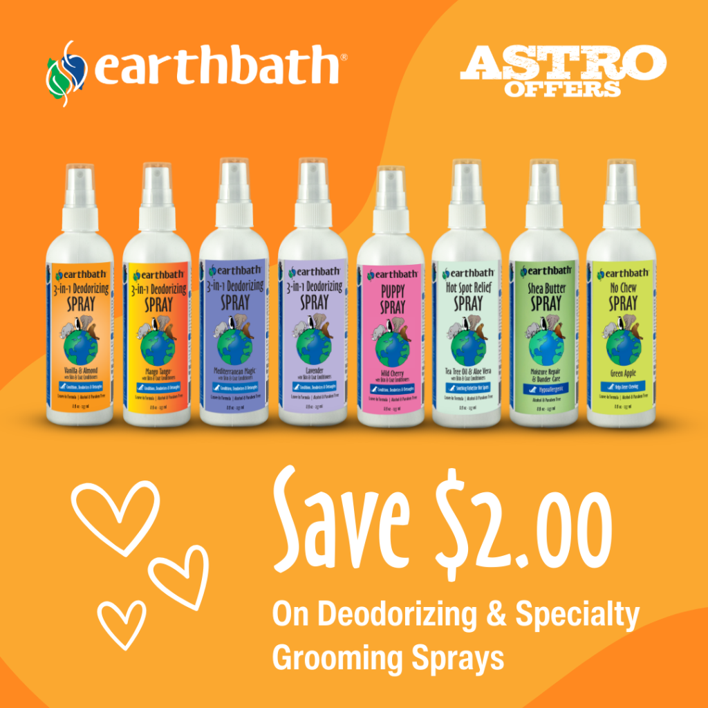 Astro | earthbath | $2.00 OFF Grooming Sprays