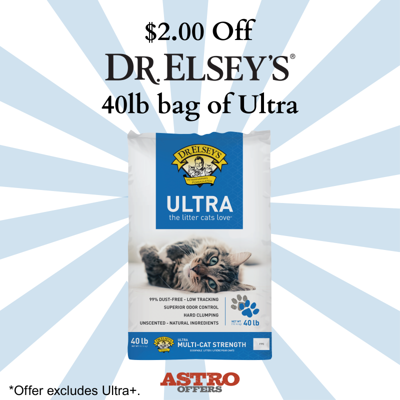 Astro | Dr. Elsey's | $2.00 OFF 40lb Ultra Cat Litter