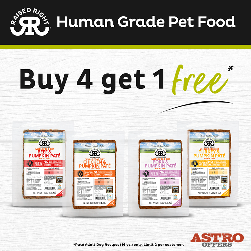 Astro | Raised Right | Buy 4, Get 1 FREE on 16oz Pate Adult Dog Recipes