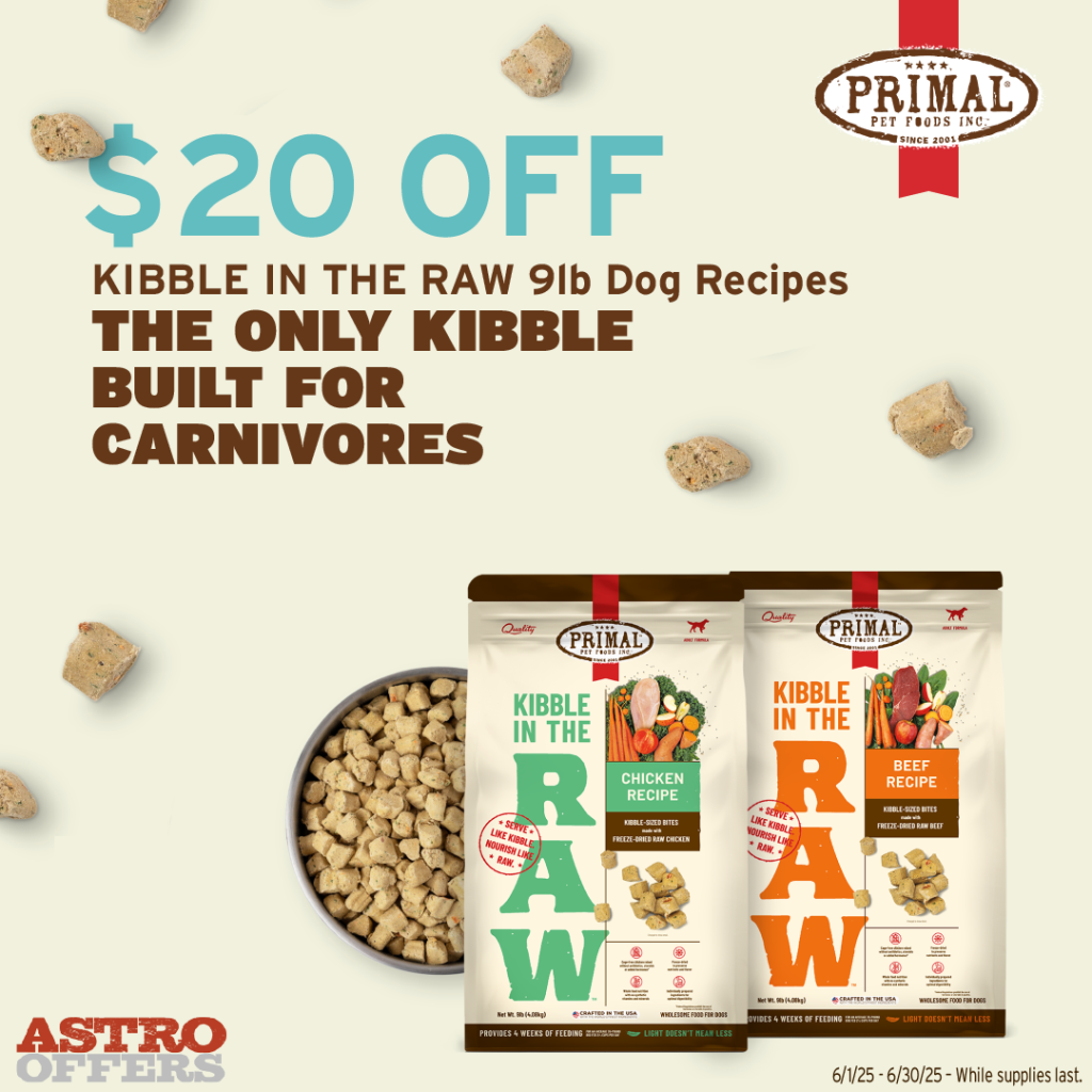Astro | Primal Pet Foods | $20.00 OFF Kibble in the Raw 9lb Dog Recipes