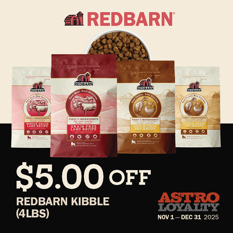 Astro | Redbarn | $5.00 OFF 4lb Bags of Kibble