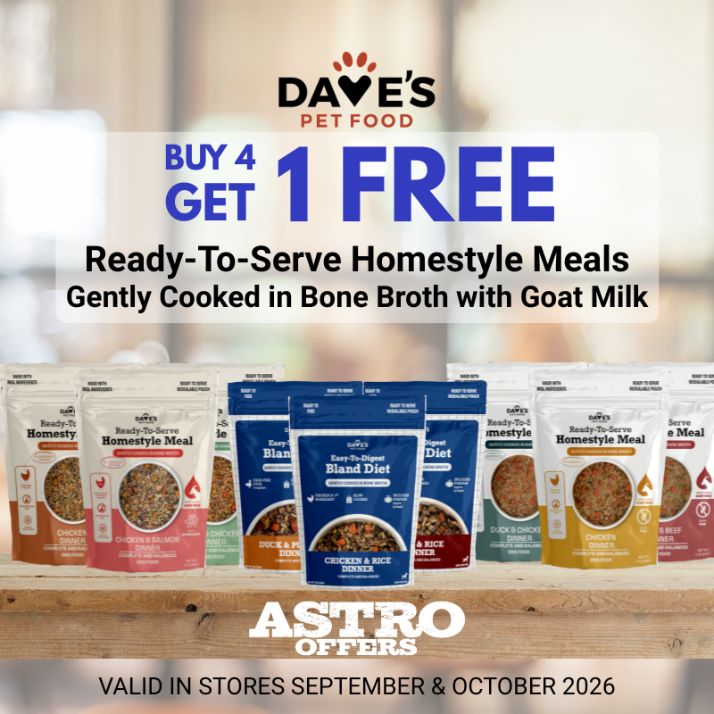 Astro | Dave's Pet Food | Buy 4, Get 1 FREE on Gently Cooked Dog Pouches!
