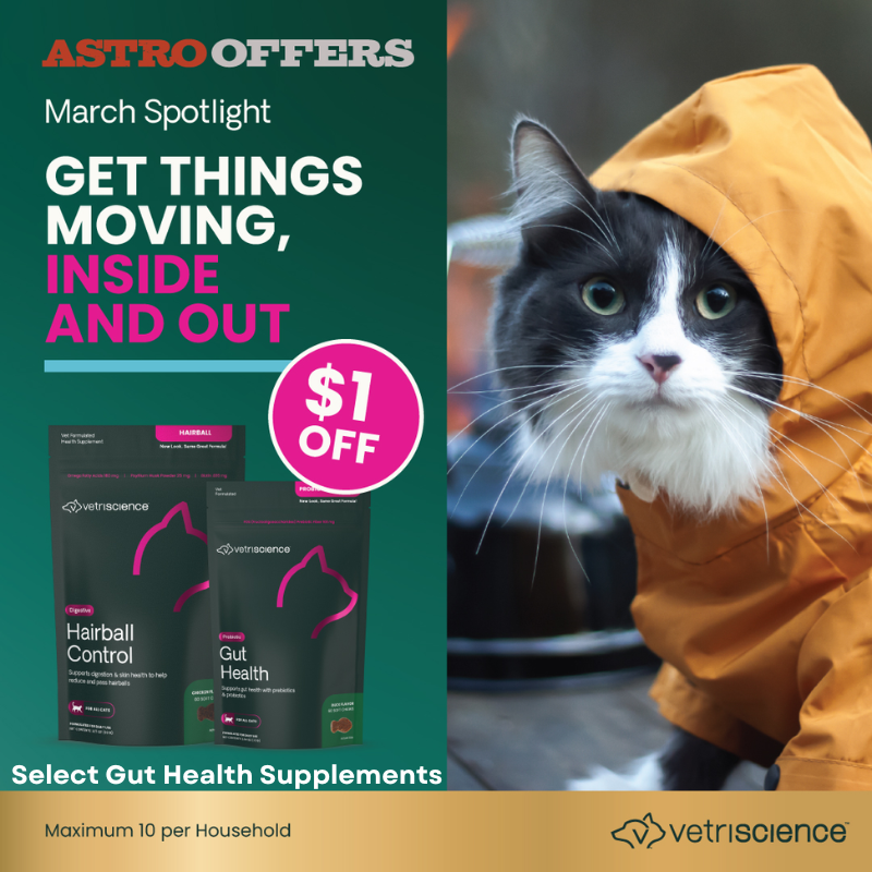 Astro | VetriScience | $1.00 OFF Select Digestive Health Supplements for Cats