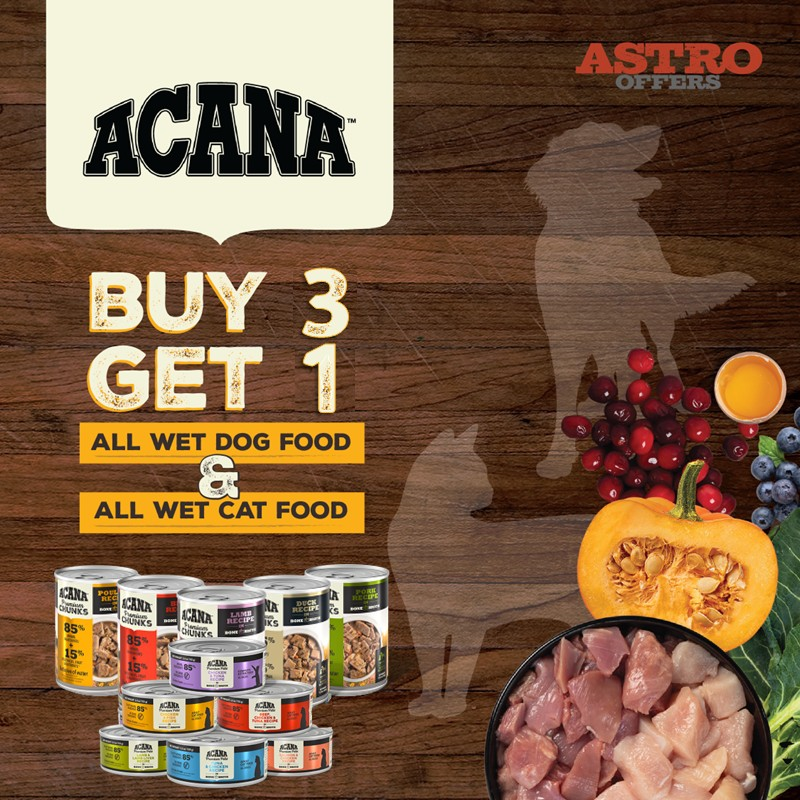Astro | ACANA | Buy 3, Get 1 FREE on 12.5oz-12.8oz Dog Cans