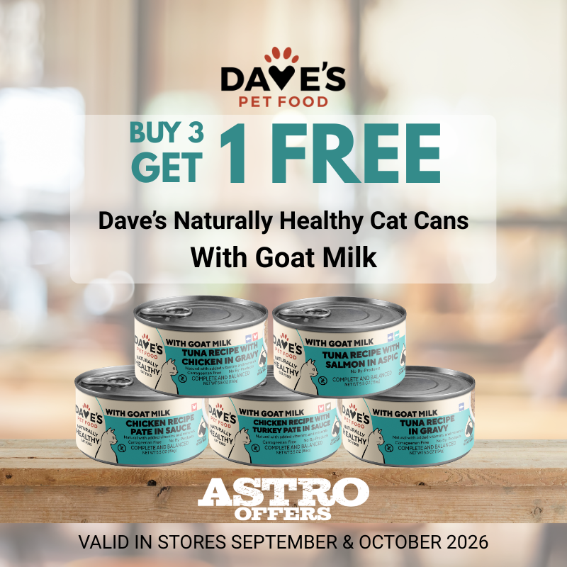 Astro | Dave's Pet Food | Buy 3, Get 1 FREE on Naturally Healthy 5.5oz Cat Cans with Goat Milk