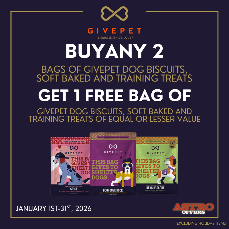 Astro | Give Pet | Buy 2, Get 1 FREE on Select Treats