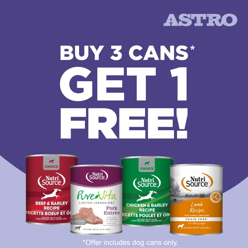 Astro | NutriSource, PureVita, Elements, & Choice | Buy 3, Get 1 FREE on Dog Cans