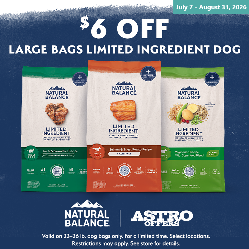 Astro | Natural Balance | $6.00 OFF Large Bags of Limited Ingredient Dry Dog Food 
