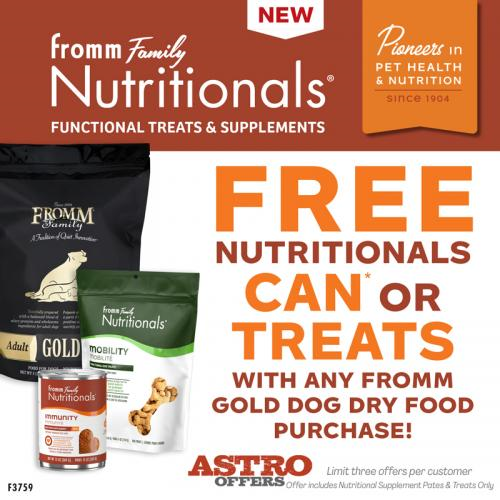 Astro | Fromm | FREE Nutritionals Supplement Can or Treat with Gold Dry Dog Food Purchase