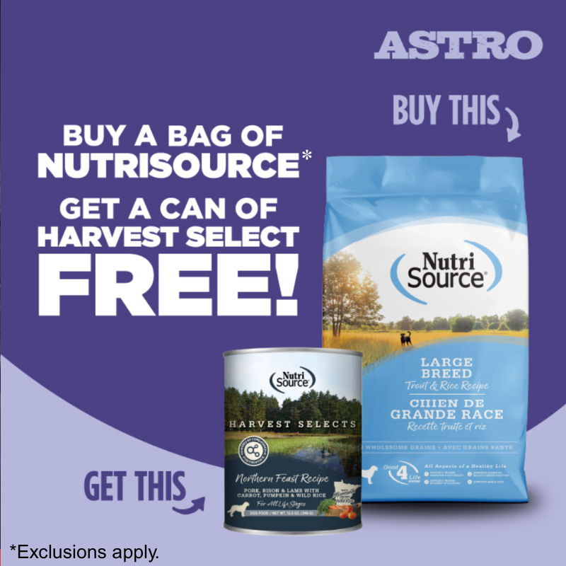 Astro | NutriSource | Buy Select Dog Kibble, Get a FREE Harvest Select Can
