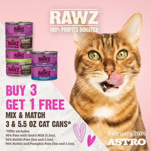 Astro | RAWZ | Buy 3, Get 1 FREE on Select 3oz & 5.5oz Cat Cans