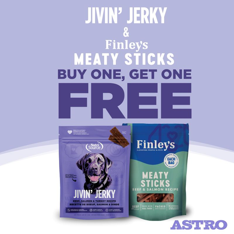 Astro | NutriSource, PureVita, Finley's | Buy 1, Get 1 FREE on Jivin' Jerky & Finley's Meaty Sticks