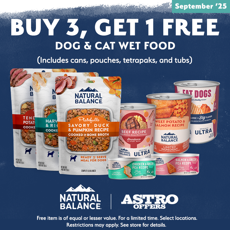 Astro | Natural Balance | Buy 3, Get 1 FREE on Dog & Cat Wet Food