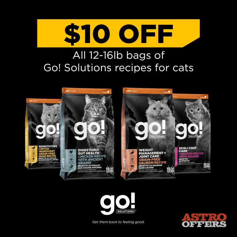 Astro | Petcurean | $10.00 OFF 12-16lb Go! Solutions for Cats