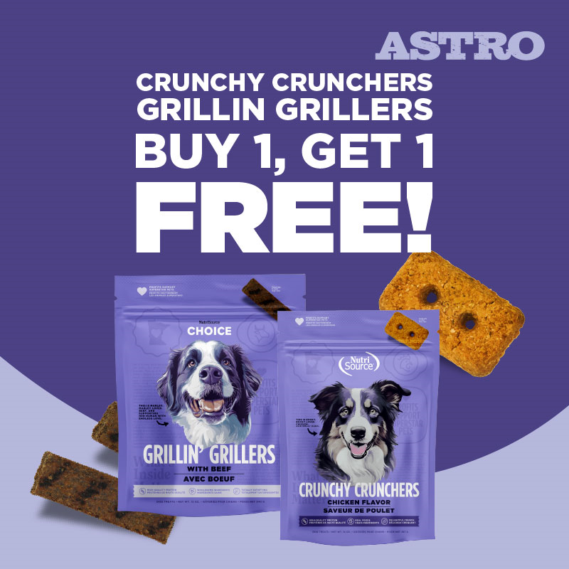 Astro | NutriSource & Choice | Buy 1, Get 1 FREE on Crunchy Crunchers & Grillin' Grillers