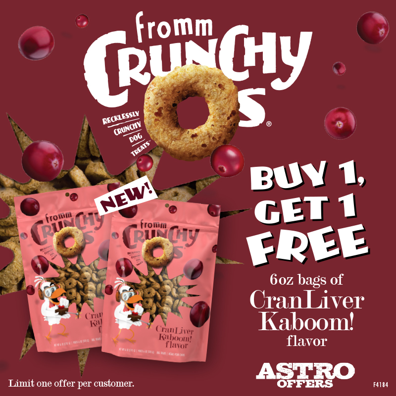 Astro | Fromm | Buy 1, Get 1 FREE on NEW 6oz Crunchy Os CranLiver Kaboom!