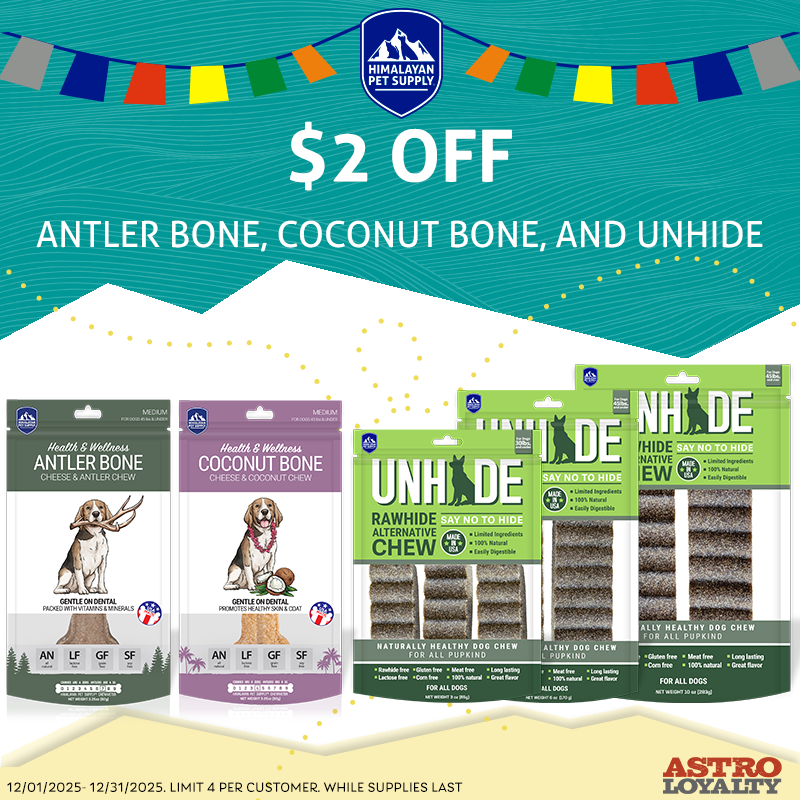 Astro | Himalayan Pet Supply | $2.00 OFF Antler Bone, Coconut Bone & Unhide