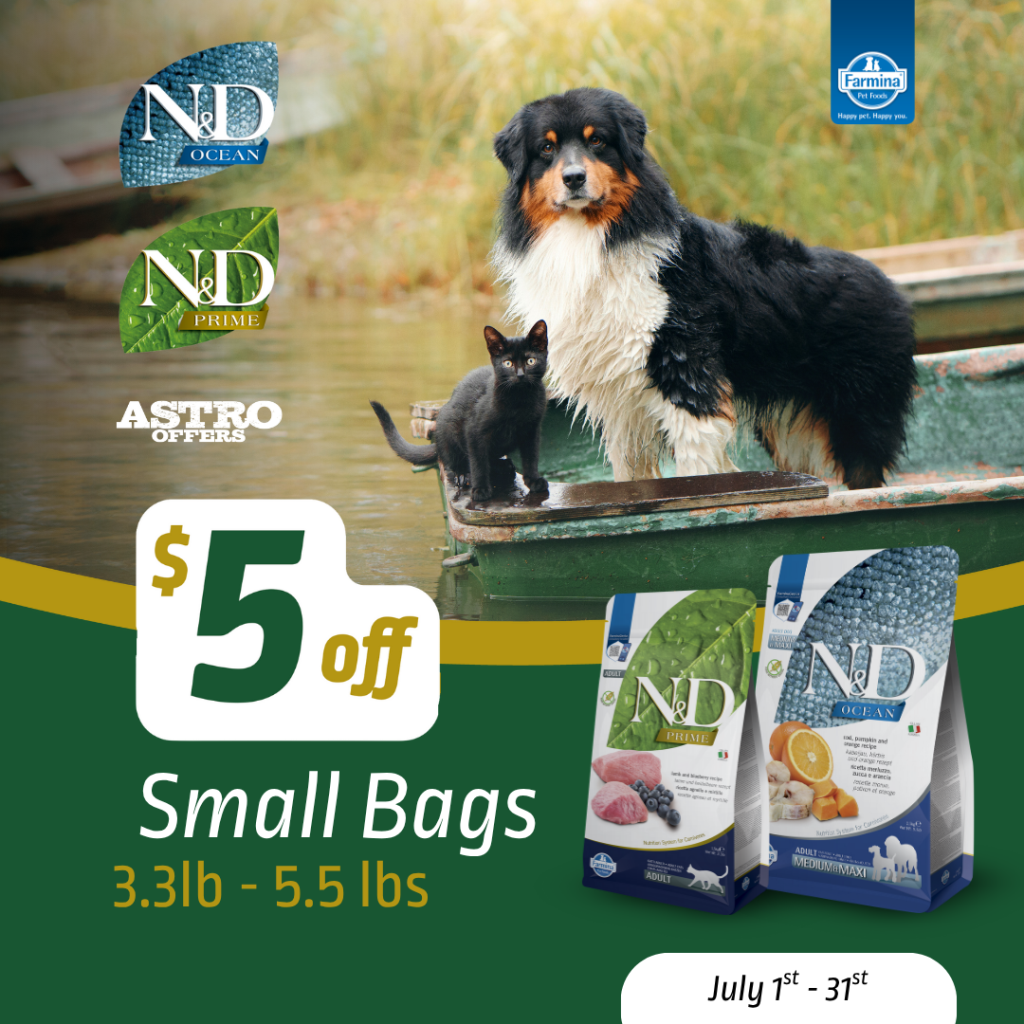 Astro | Farmina | $5.00 OFF Small Bags of N&D Prime and Ocean Dry Food