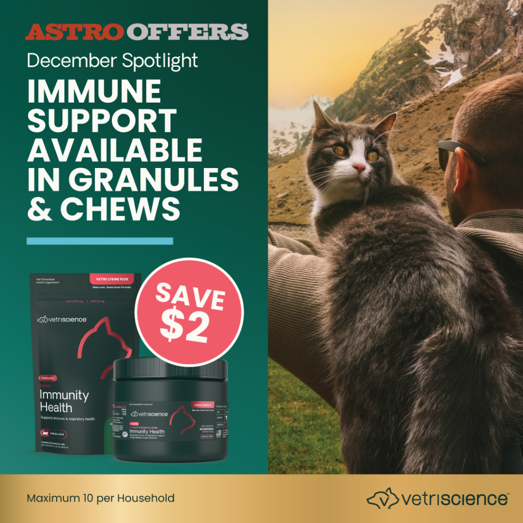 Astro | VetriScience | $2.00 OFF Lysine Immunity Health Chews & Granules for Cats