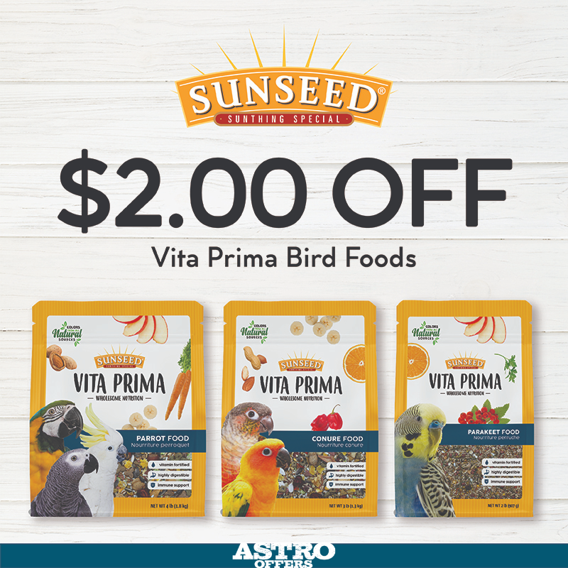 Astro | Vitakraft - Sunseed | $2.00 OFF Vita Prima Bird Food