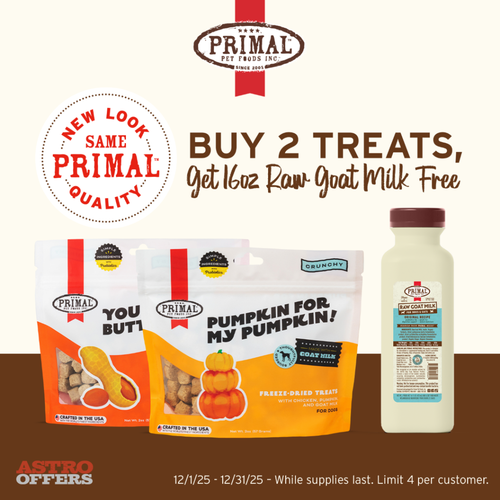 Astro | Primal | Buy 2 Treats, Get a 16oz Raw Goat Milk FREE!