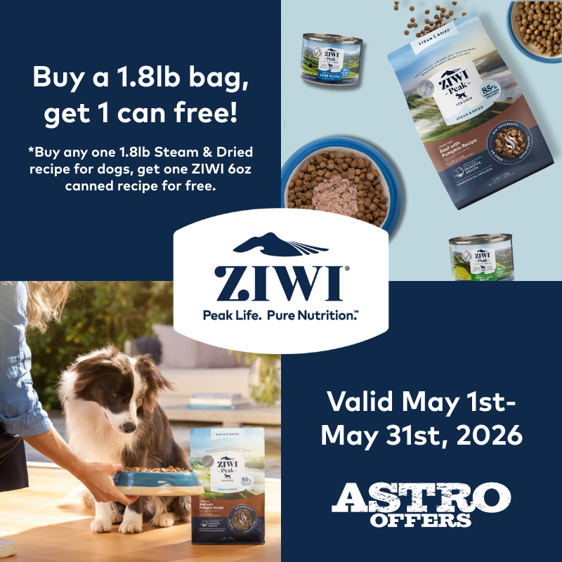 Astro | ZIWI | FREE 6oz Dog Can with 1.8lb Steam & Dried Dog Recipe Purchase