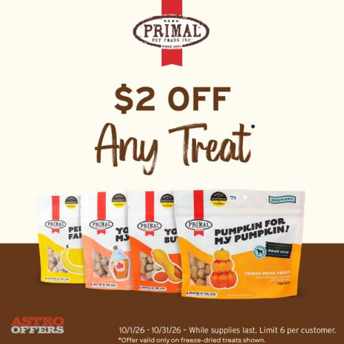 Astro | Primal Pet Foods | $2.00 OFF Freeze Dried Treats