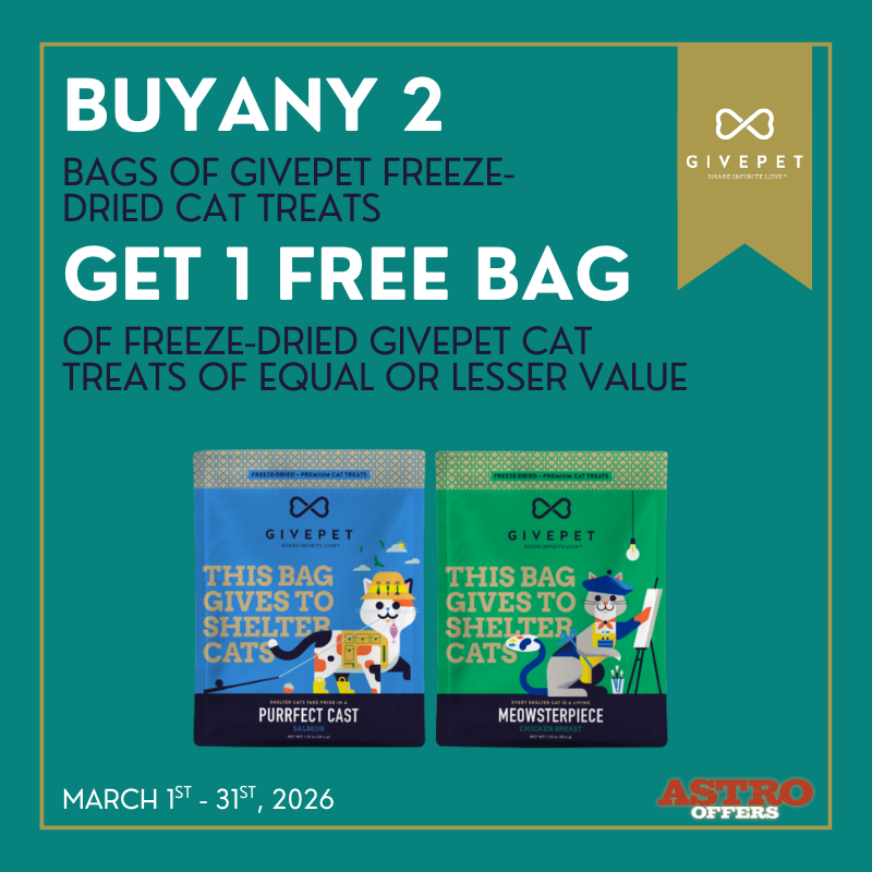 Astro | GivePet | Buy 2, Get 1 FREE on Freeze-Dried Cat Treats 