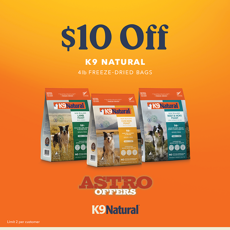 Astro | K9 Natural | $10.00 OFF 4lb (1.8kg) Freeze-Dried Bags